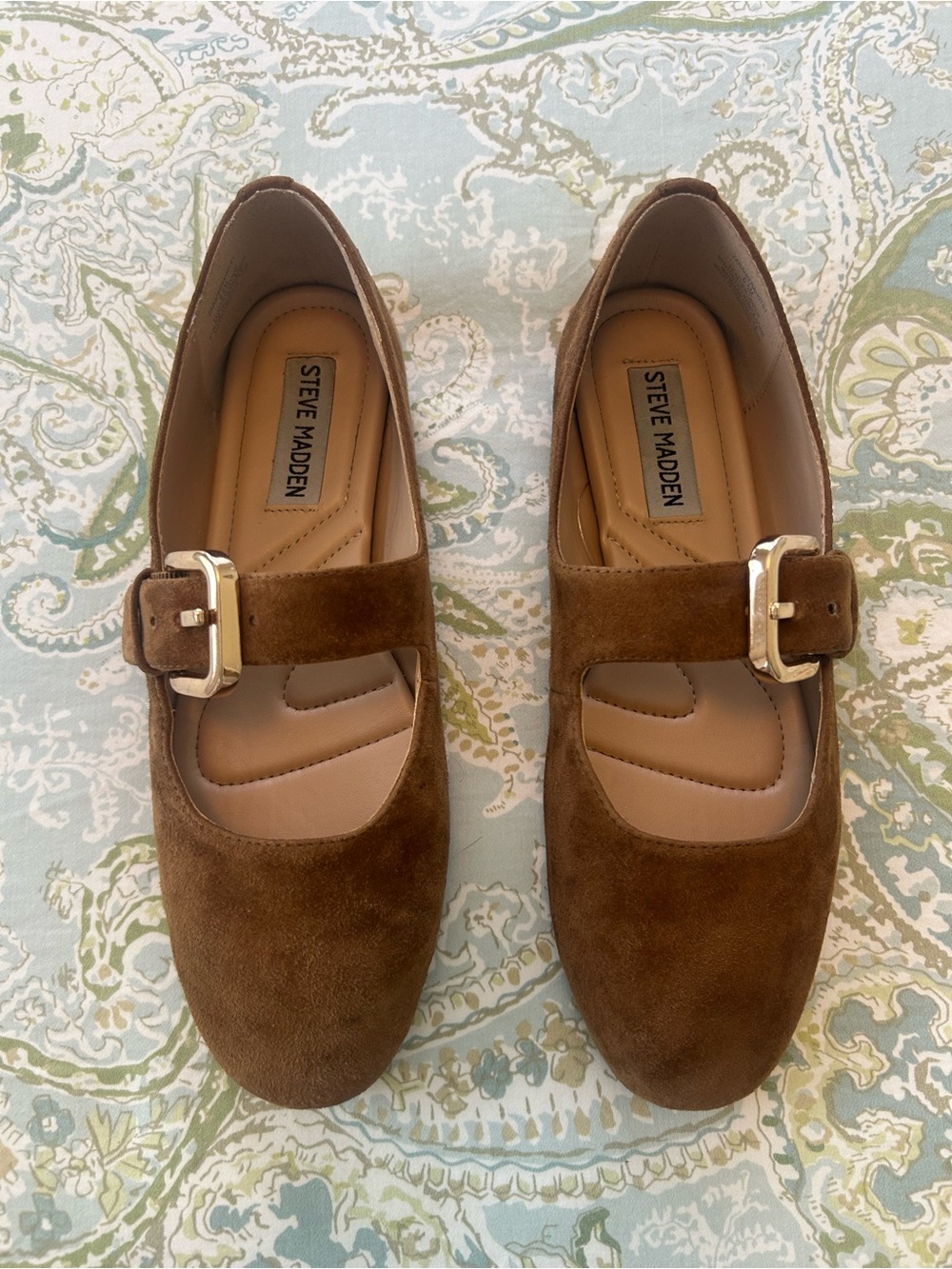 Steve Madden Zarah Mary Jane Flats with Gold Buckle Accent